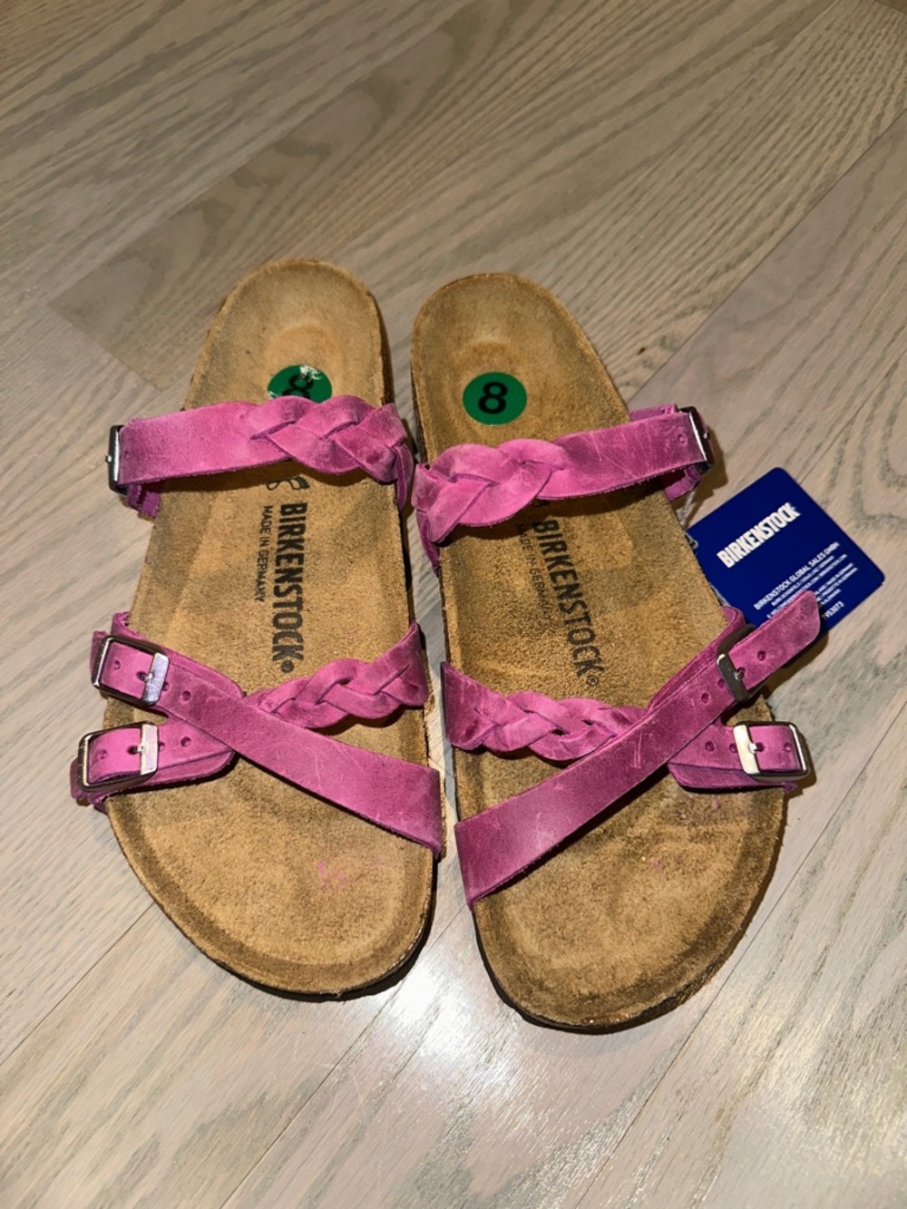 Birkenstock Fuchsia Braided Suede Strap Sandals, sz 8